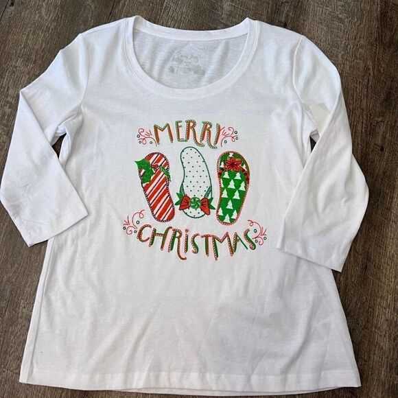 Coral Bay Merry Christmas Top-Size Small Petite - Picture 1 of 7